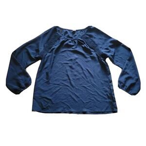 Old Navy Top Shirt Womens Medium Black Lace Detail Balloon Sleeve Office Neutral